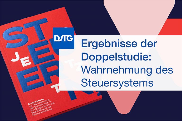 Teaser der Broschüre Steuern JETZT! Doppelstudie zur Wahrnehmung des Steuersystems von Bürger*innen und Beschäftigten der Finanzverwaltung.
